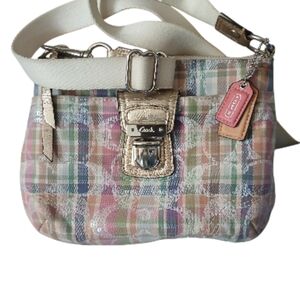 Coach Madras Plaid Crossbody Bag with Gold Accents